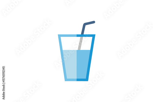 Glass Of Milk With Straw Icon Vector Flat On White