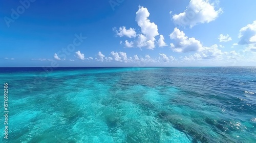 Turquoise ocean under sunny sky