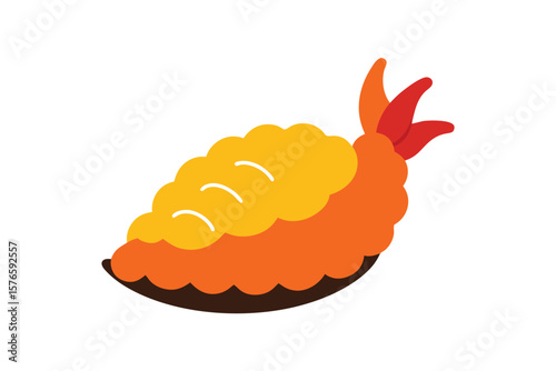 Fried Shrimp Tempura Icon Vector Japanese Style On White