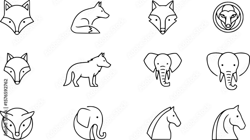 Fototapeta premium set of animals logo outline icon vector 
