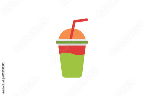 Cup Of Smoothie With Straw And Lid Icon On White