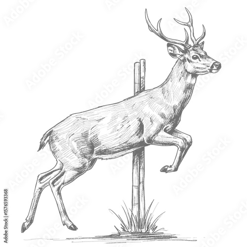 Philippine Deer – Rusa marianna. Title :
Playful feline sketch sitting calmly on plain white background. Wildlife illustration concept