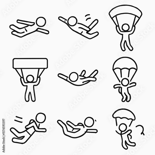 Outline Icons: Skydivers and Parachutists