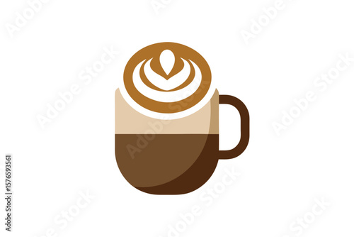 Coffee Mug With Latte Art Icon Vector On White