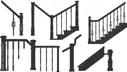 vector set of Illustration of different stair spindles and balusters isolated on white
