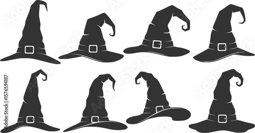 vector set of Illustration of different witch hats isolated on white
