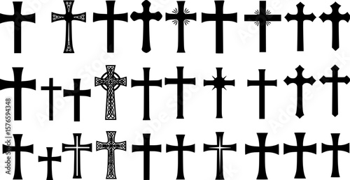 vector set of Illustration of different crosses isolated on white
