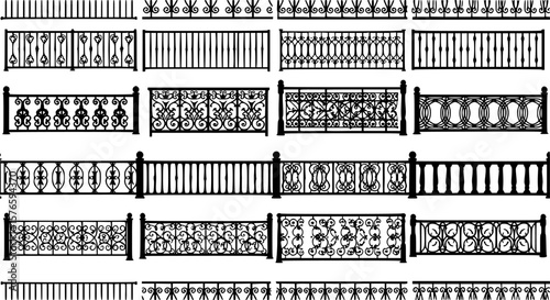 vector set of Seamless illustration of different railings isolated on white
