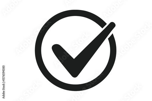 Check mark tick icon in circle. Approved symbol. Correct sign. Yes or OK button for vote, decision, web. Positive checkmark logo. Vector illustration isolated on white.