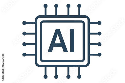 Artificial intelligence AI icon on a computer processor microchip. Technology concept for machine learning, neural networks, and future computing. Digital brain innovation logo.
