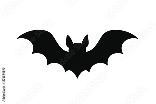 Bat silhouette flying. Halloween scary horror spooky night animal icon. Gothic simple flat vector design element. Symbol of darkness fear and mystery. Isolated on white.