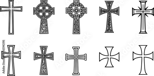 vector set of Illustration of different crosses isolated on white
