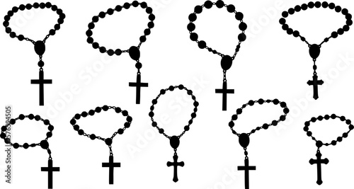 vector set of Set of different rosaries isolated on white
