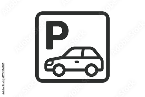 Parking sign icon. Car park area symbol. Public automobile parking zone pictogram. Traffic regulation roadsign for vehicle transport. Flat isolated simple vector illustration.