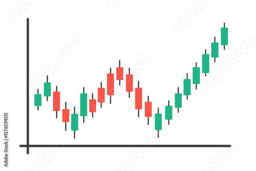 Candlestick chart for financial analysis. Stock market, forex, and cryptocurrency trading graph. Investment, economy, and exchange rate concept. Bull market trend vector.