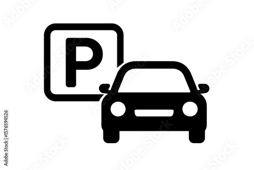 Car parking icon vector graphic. Automobile park symbol sign. Vehicle transport illustration for parking lot, zone, or area. Road sign for traffic and transportation.