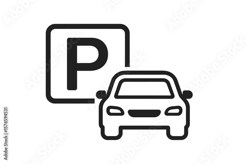 Car parking icon. Vehicle park sign symbol. Auto garage service. Roadside traffic sign. Driver automobile public parking area spot. Transport pictogram. Vector logo graphic element.