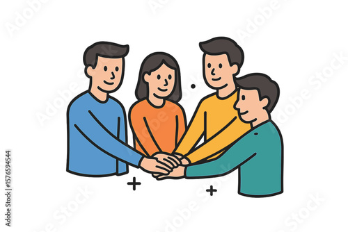 Concept of teamwork, cooperation and partnership. Group of people putting their hands together. Symbol of unity, support, collaboration and community. Business team success.