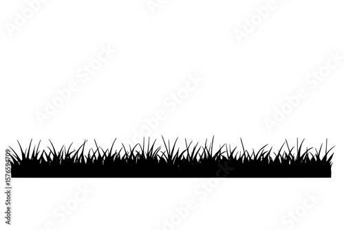 Lush Grass Silhouette Border, Horizontal Lawn, Meadow, Park, Field, Nature Landscape, Seamless Ground Edge, Black Vector, Isolated Transparent Background, Botanical Grassland Illustration