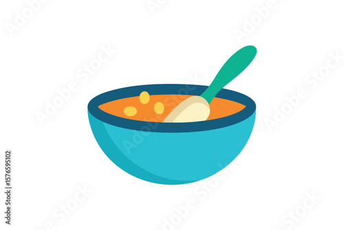 Bowl Of Cereal With Spoon Icon Vector Cartoon On White