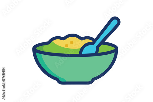 Bowl Of Cereal With Spoon Icon Vector Cartoon On White