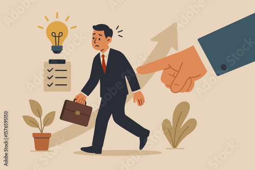 Nudge theory business concept. Boss hand pointing to guide employee. Motivation, decision making, workplace improvement, behavioral change, leadership, encouragement, productivity, growth.