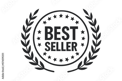 Best Seller Badge Icon Design, Laurel Wreath Award Emblem, Bestseller Label, Star Circle, Premium Quality Guarantee, Bestseller Stamp, Vector Illustration, Isolated Transparent Background