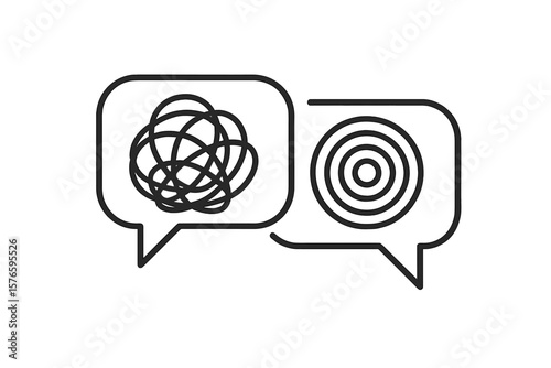 Speech Bubble Dialogue Concept: Chaotic Thoughts to Clarity, Psychotherapy, Communication, Brainstorming, Therapist and Patient, Mental Health, Problem Solving, Counseling