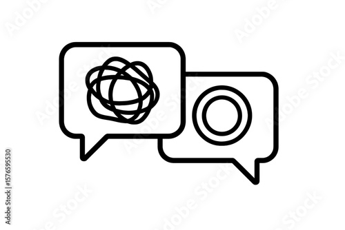 Psychotherapy Conversation Icon – Speech Bubbles with Scribble and Circle, Mental Health Counseling, Brainstorming, Therapist and Patient, Problem Solving, Communication Concept