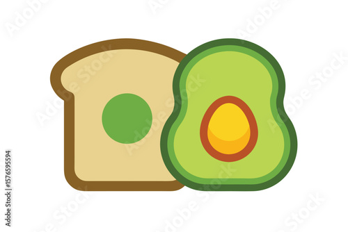 Avocado Half And Toast Slice Flat Icon On White