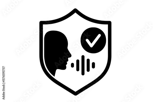 Voice Recognition Authentication Shield Icon, Secure Identity Verification, Audio Biometric Security, Voiceprint Access Control, Privacy Protection, Vector Illustration