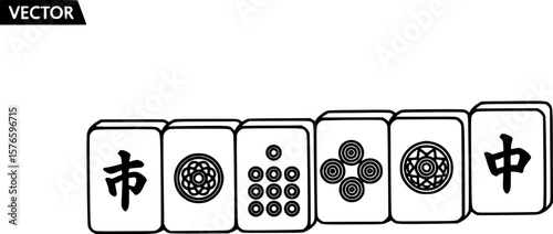 Mahjong tiles outline icon vector
