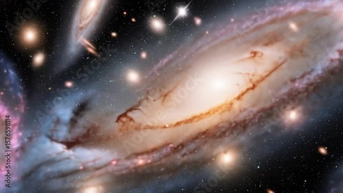 Spiral Galaxy with Swirling Nebulae and Stars
