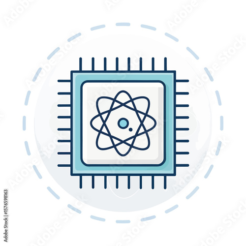 Science and Technology Icon: A stylized illustration of a central processing unit (CPU) with a nucleus, symbolizing the intersection of technology and scientific innovation. 