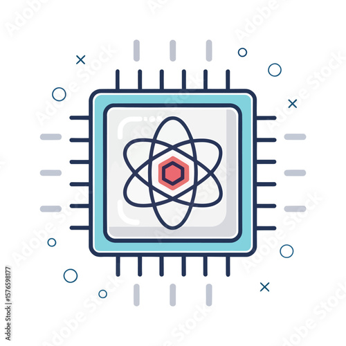 Atom within a Circuit: A stylized illustration of a central processing unit (CPU) housing an atom, symbolizing the intersection of computing and the fundamental building blocks of matter. 