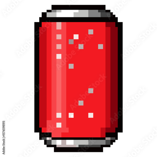Red Pixel Art Soda Can with Silver Top Isolated Icon