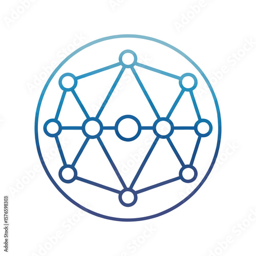 Abstract Network: Abstract Network of connected nodes, forming a complex pattern in a circle using gradients of blue hue.