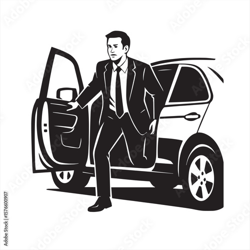 businessman exiting car,