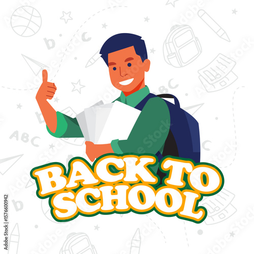 Vector Illustration Happy Boy Giving Thumbs Up for Back to School