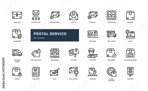 Postal service icon pack in clean outline stroke style