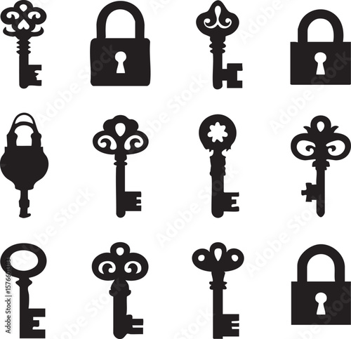 Antique Keys and Padlocks A Collection of Vintage Key Silhouettes