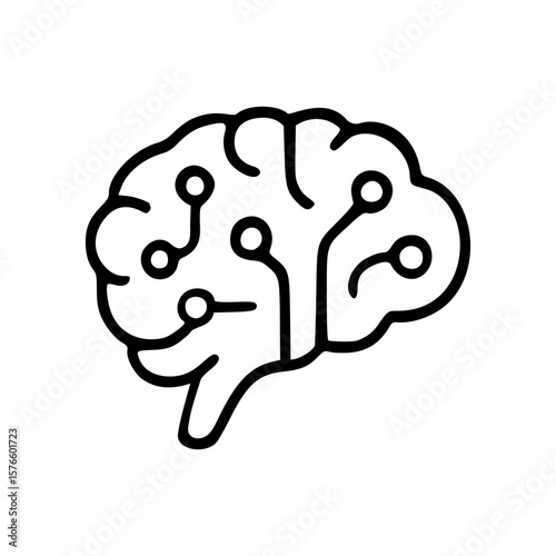 Brain Circuit Line Icon – Artificial Intelligence and Neural Network Symbol Vector