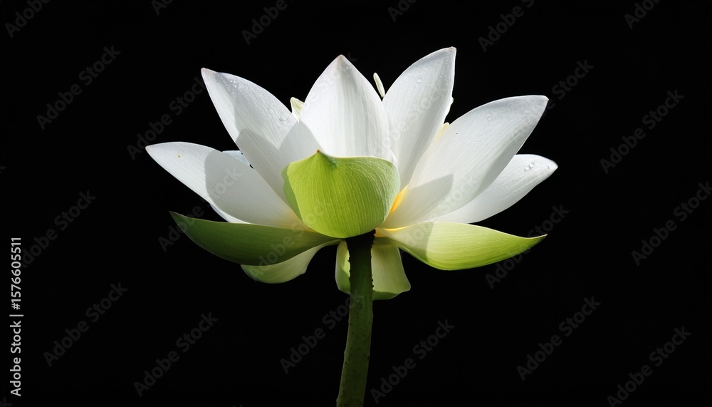 Fototapeta premium white lotus flower with green stem on black background