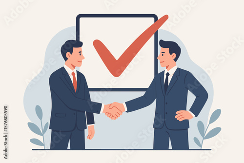 Businessmen handshake commitment concept. Promise or agreement to deliver and finish work. Leadership skill, trust on work responsibility, accountability and engagement design.