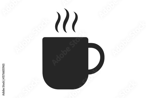 Minimalist Hot Coffee or Tea Mug Icon with Steam, Black Silhouette, Modern Beverage Cup Symbol, Simple Vector Illustration, Transparent Background, Cafe Drink Concept, Clipart Design