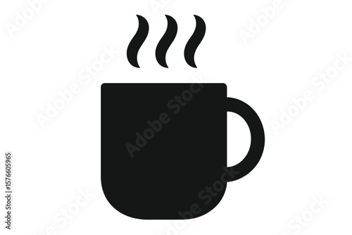 Hot Coffee or Tea Mug Icon with Steam, Minimalist Black Silhouette, Beverage Cup Symbol, Modern Vector Illustration, Transparent Background, Cafe Drink Concept, Morning Refreshment