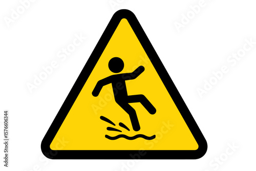 Caution Wet Floor Sign Vector. Slippery Surface Hazard Warning. Falling Person Pictogram. Safety Alert Icon. Yellow Triangle. Workplace Accident Prevention. Clean Up Spill Risk. Transparent PNG