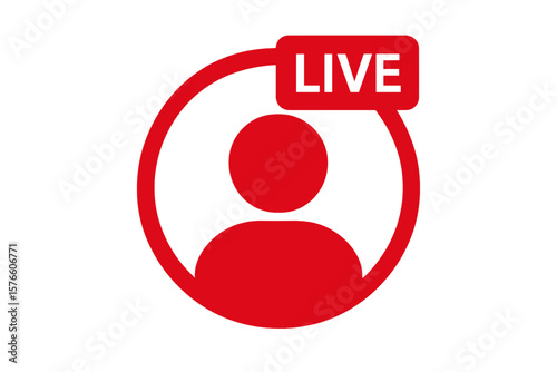 Live Streaming Badge Icon. Red Circle Profile Avatar Frame. Social Media Broadcast Symbol. Online Video Stream Notification. Modern Flat Vector Illustration. Isolated Transparent Background