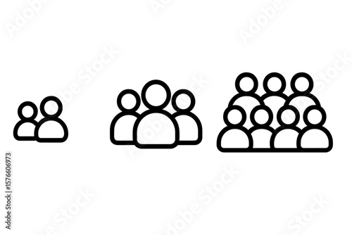 Diverse People Group Icons Set. Small, Medium, Large Crowd Symbol Collection. Community, Team, Social Network, Population, User Group, Society, Organization, Vector Illustration