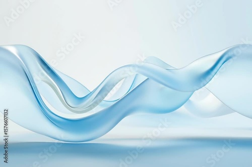 Expressive levitating translucent wavy cloth floating in air, soft blue lighting. Purity concept.